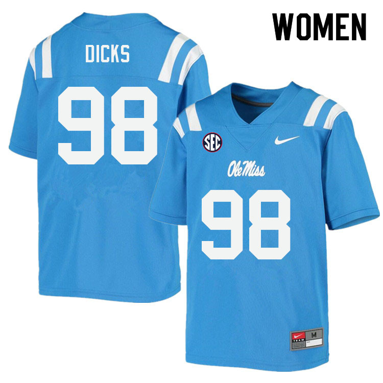 Women #98 Jaden Dicks Ole Miss Rebels College Football Jerseys Sale-Power Blue - Click Image to Close
